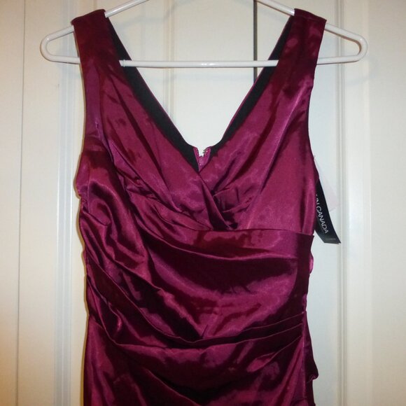 NWT LE CHATEAU reddish plum silky satin ruched cocktail party dress - Picture 13 of 15